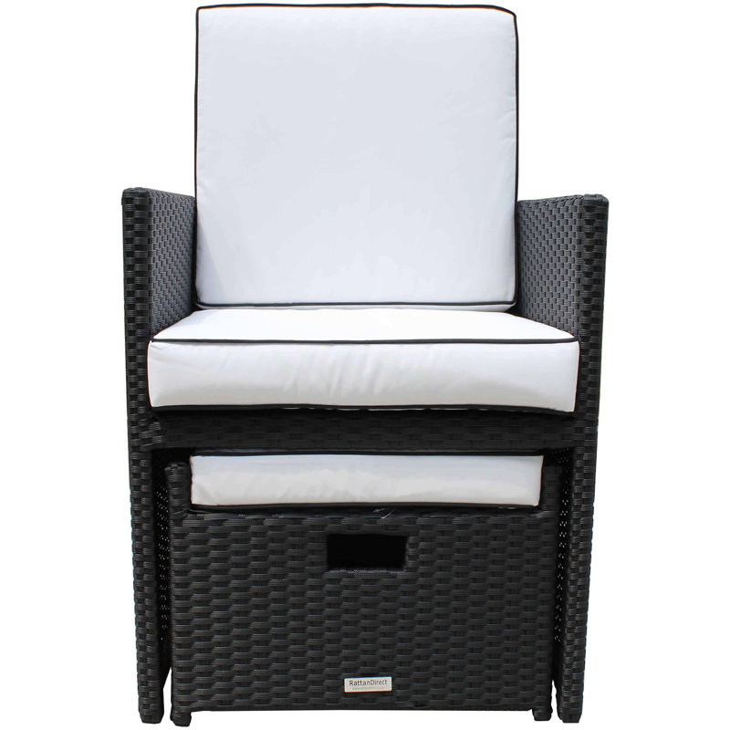 Wren 6 - Person Wicker Patio Dining Set with Square Table , Cushions Included, Black/Vanilla