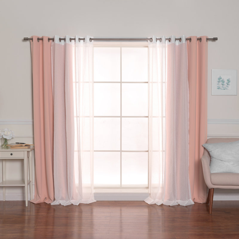 Brunos Mix & Match Striped Room Darkening and Sheer Grommet Curtain Panels, 52" W x 84" L , Blush