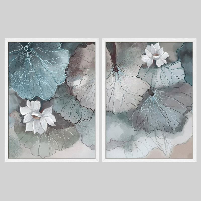 Petit lotus de feuilles de lotus, Blanc / Blanc, H 10 po x l 8 po