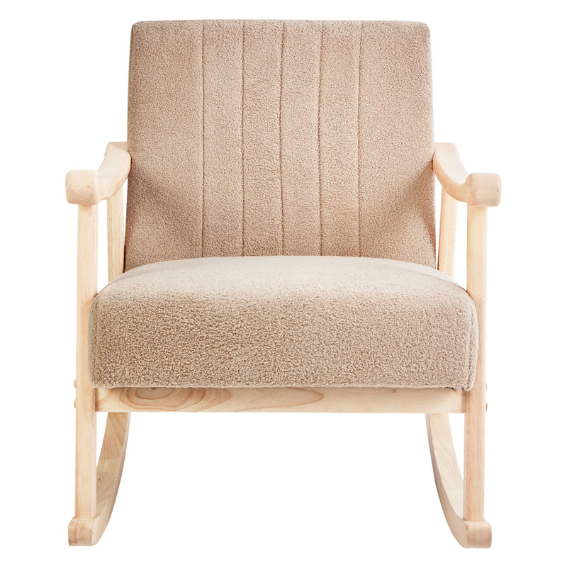 LEKNES Solid Wood Rocking Chair, Brown/Beige Polyester