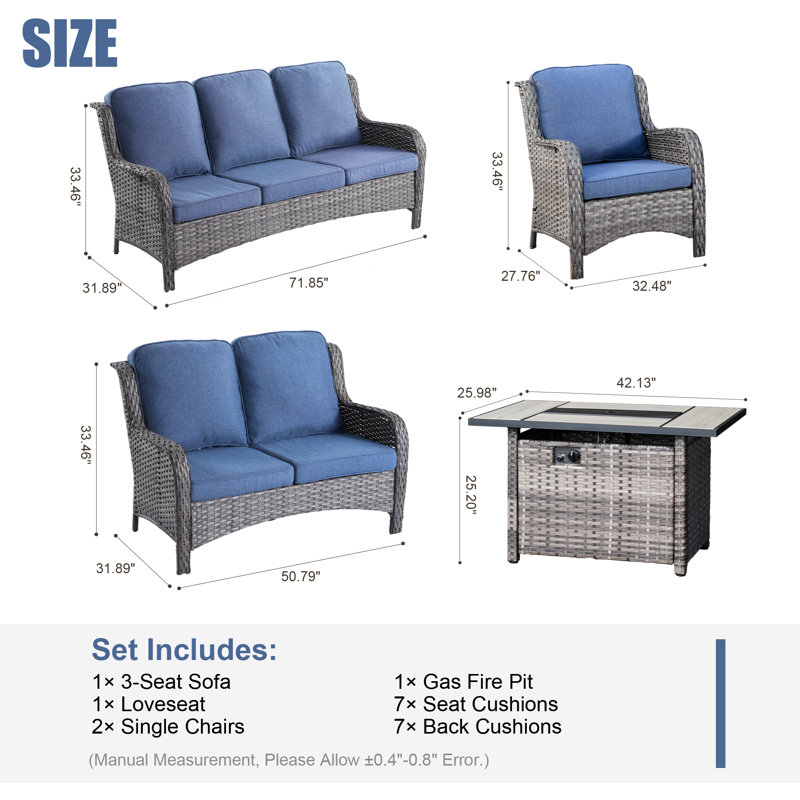 5 - Person Patio Conversation Set with Cushions, Denim Blue, Yes