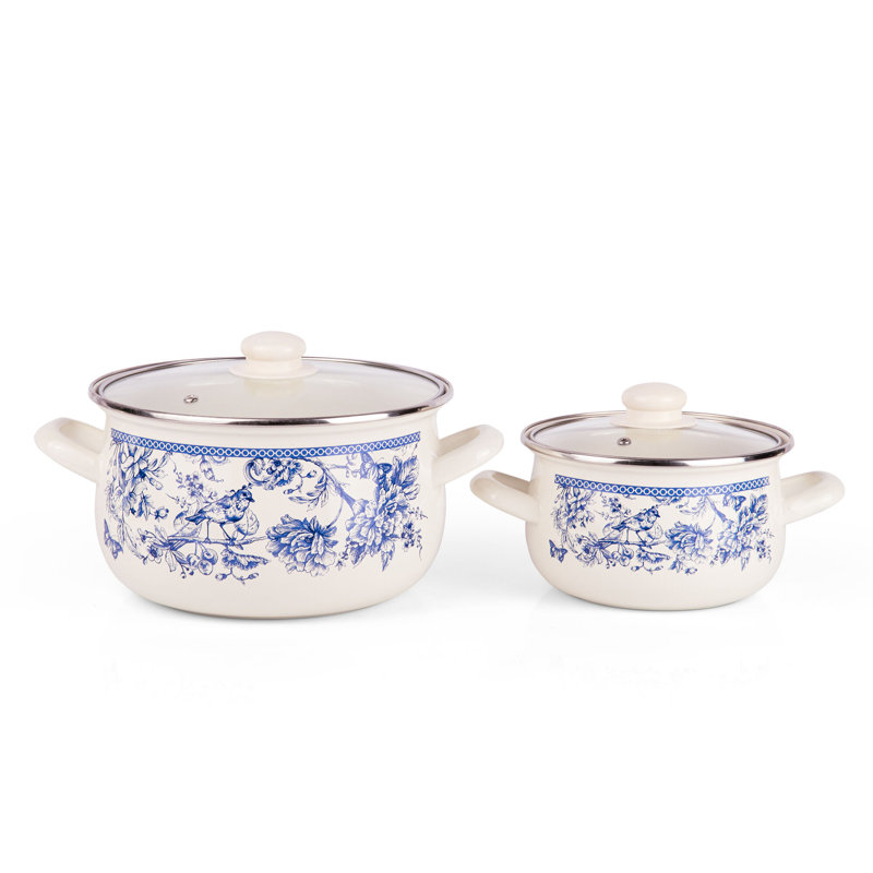 Pot à soupe traditionnel en émail bleu Toile de Jouy