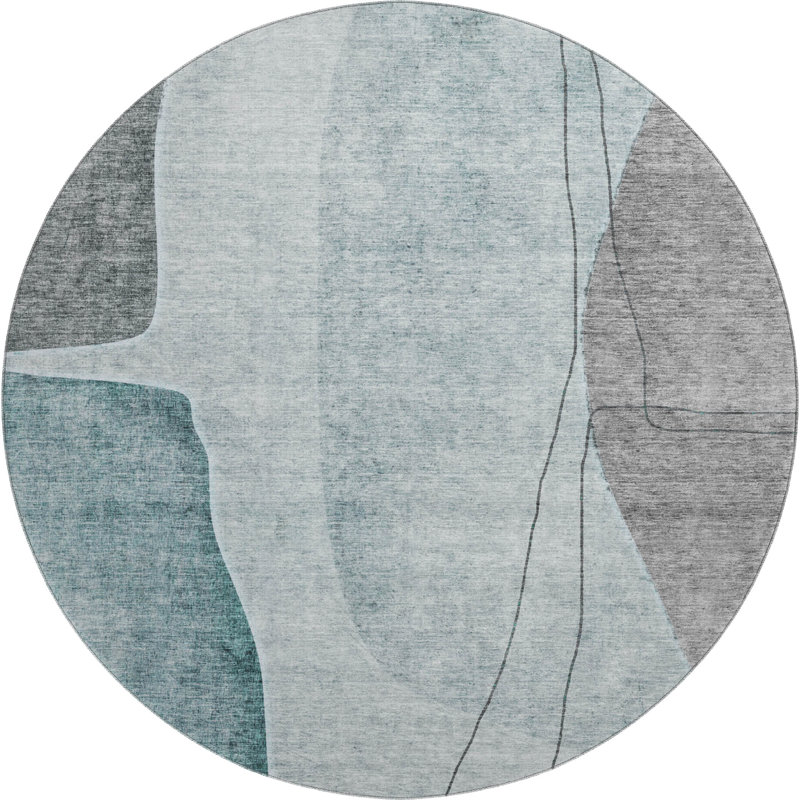 Premium Machine Washable Prisco Teal Rug, Round 8'