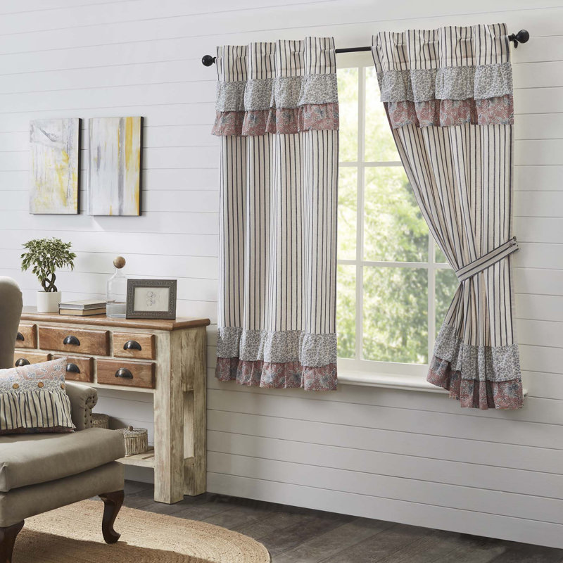 Paire de rideaux obscurcissant avec passe-tringle Louann, Bleu marine / crème / rose cendré, l 36 po x L 63 po