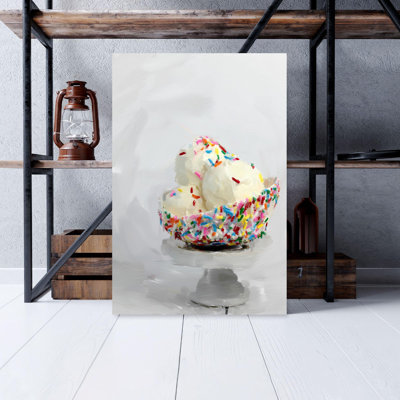 Vanilla Ice Cream With Sprinkles - 1 Piece Rectangle Graphic Art Print On Wrapped Canvas