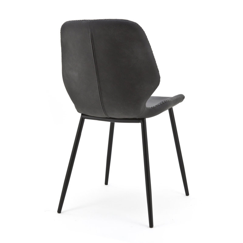 Black Leather Upholstered Midcentury Metal Side Chair