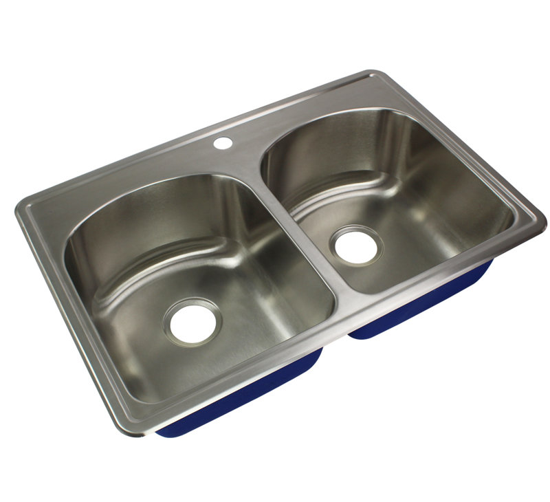 Transolid Meridian 22.02'' W Double Bowl Stainless Steel Drop-In Kitchen Sink, 1-Hole