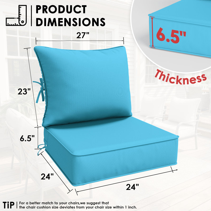 6.5″ Outdoor Replacement Cushion Set, Deep Seating Seat / Back Cushion Set, Lake Blue