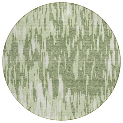 Tapis intérieur rond lavable abstrait vert et ivoire 8 pi