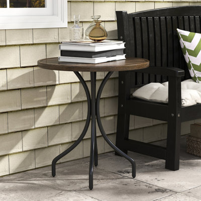 Table d'extérieur, 26 po de diamètre, avec structure en acier et plateau à lattes, pour les espaces de jardin, les arrière-cours, les porches, les balcons, la table de ton brun patiné