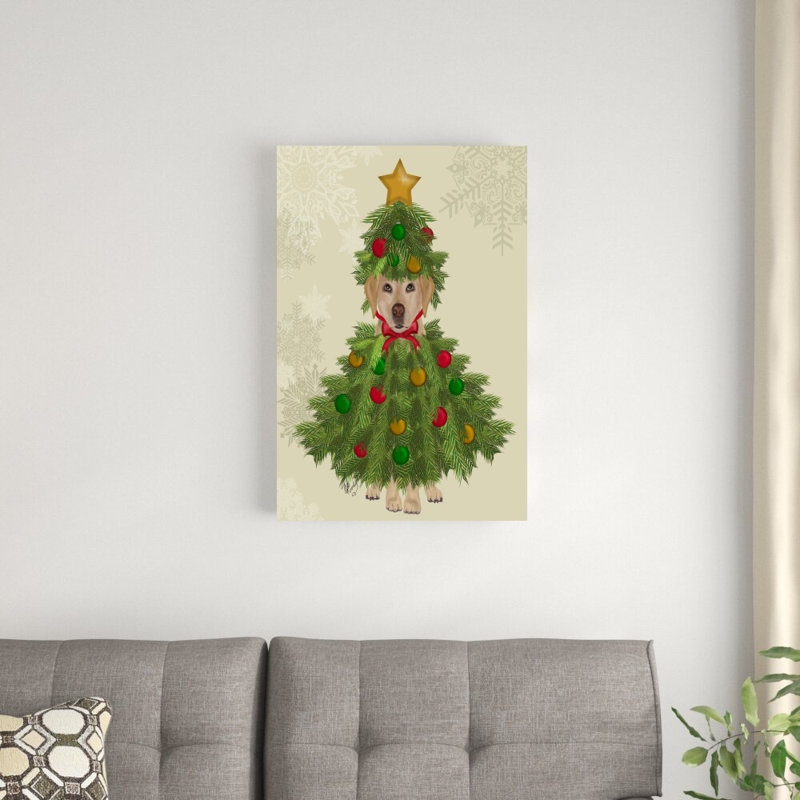 Labrador jaune, arbre de Noël par Fab Funky, reproduction sur toile tendue, H 30 po x l 20 po