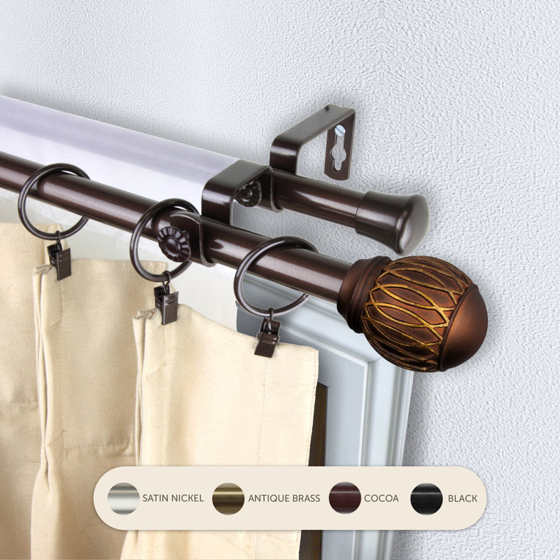 Tringle à rideaux double Doughman de 3/4 po de diamètre, Cacao, 120" – 170"