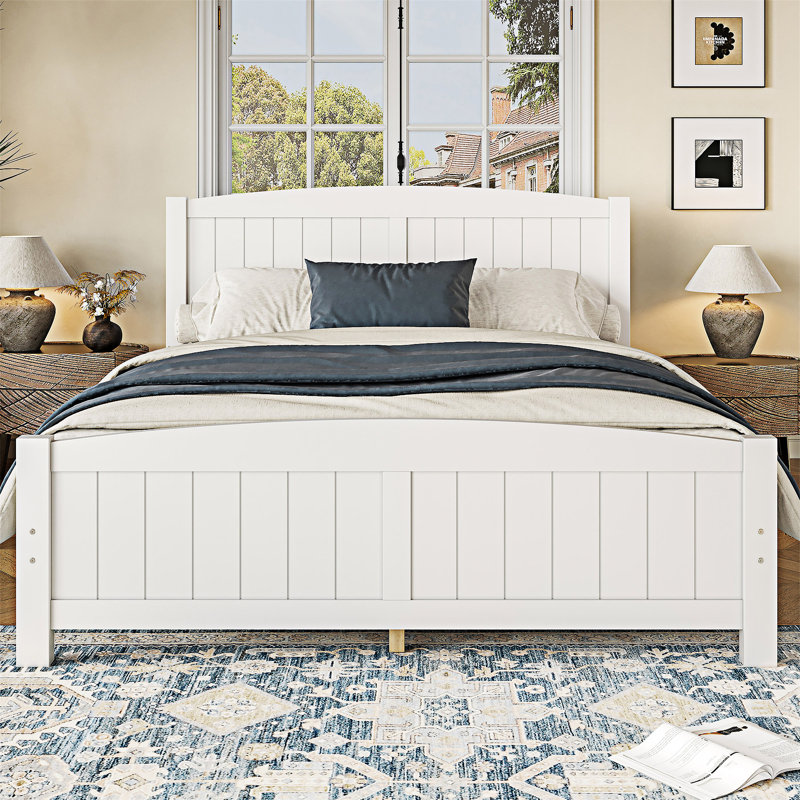 Wood Platm Bed, Light White, Queen