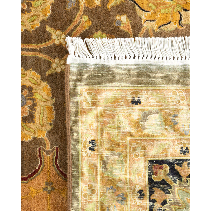 Tapis traditionnel brun en laine noué à la main 8 pi 1 po x 10 pi 3 po