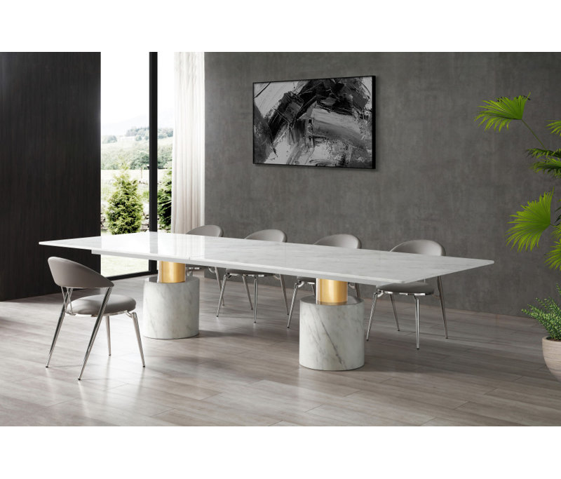 Table de salle à manger 180 po Marble and Steel, White/Gold