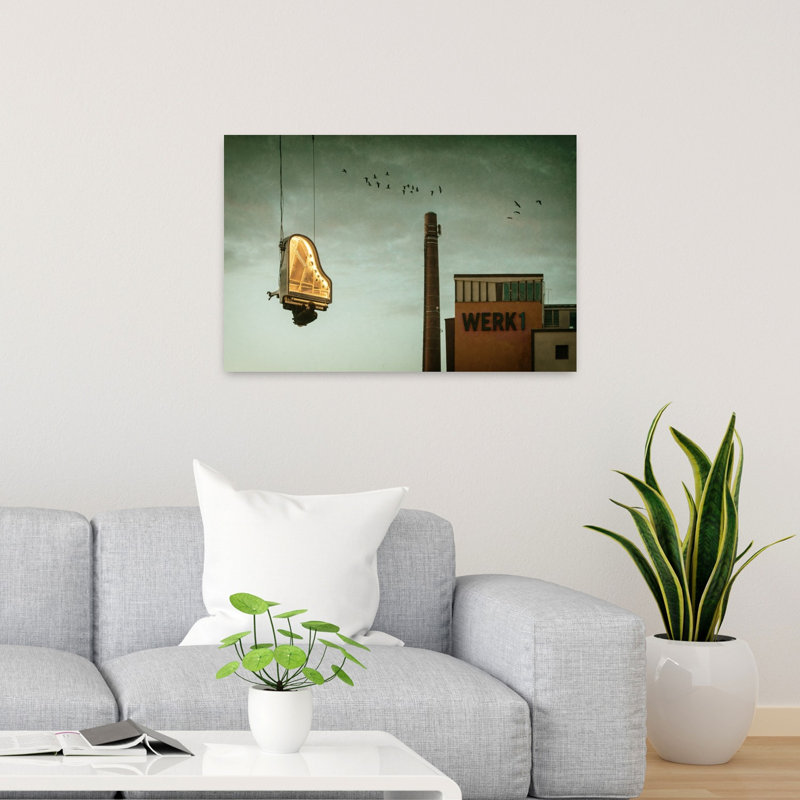 Flying Industrial Piano Abstract Industrial Bird Architecture City Wall Art Print by Roswitha Schleicher-Schwarz - Print