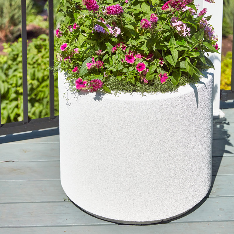 Grande boîte à fleurs ronde pour l'extérieur 23 po x 19 po Gita, Blanc