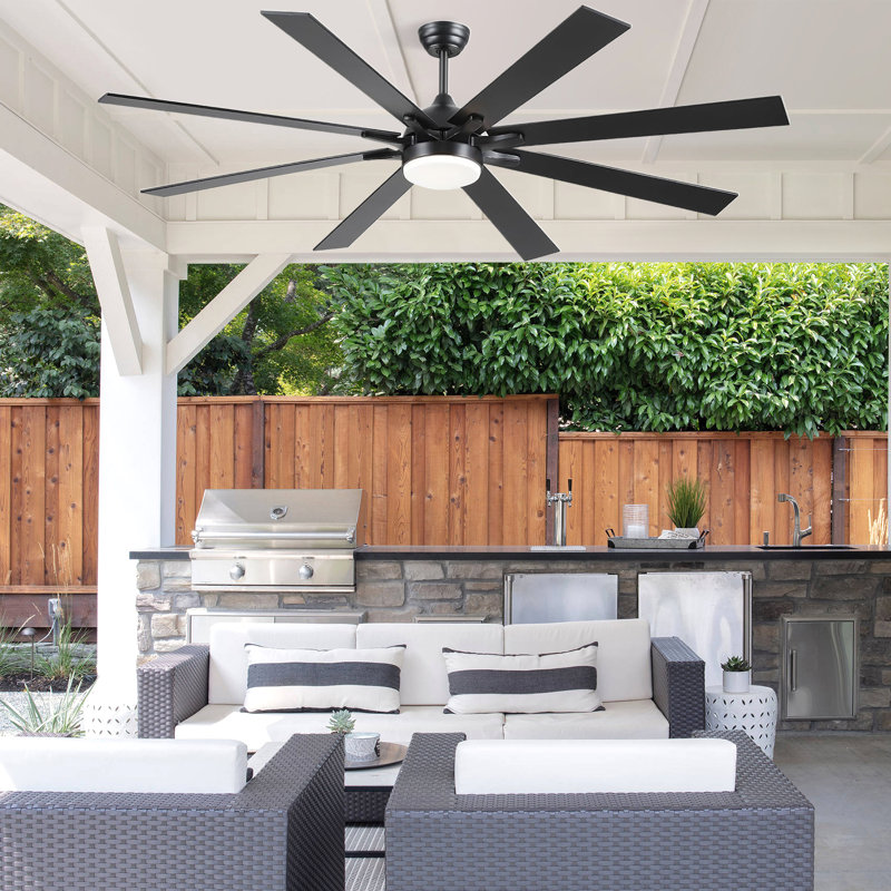  72" 8-blade Large Ceiling Fans Modern Farmhouse Indoor With Lights And Remote, Black