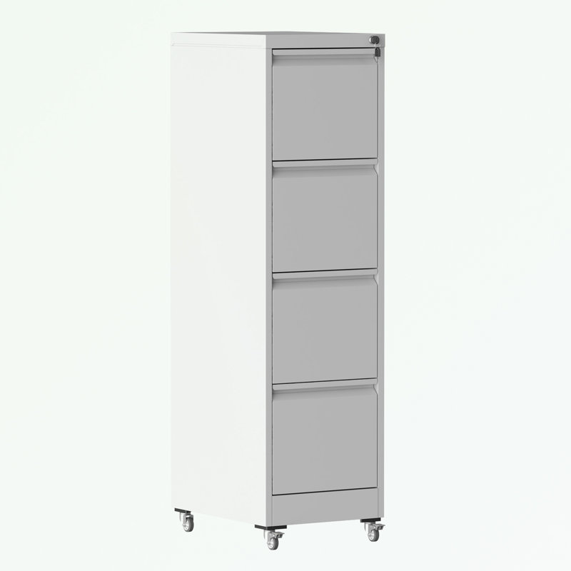 metal frame File Cabinet with 4 Drawers and wheels, White