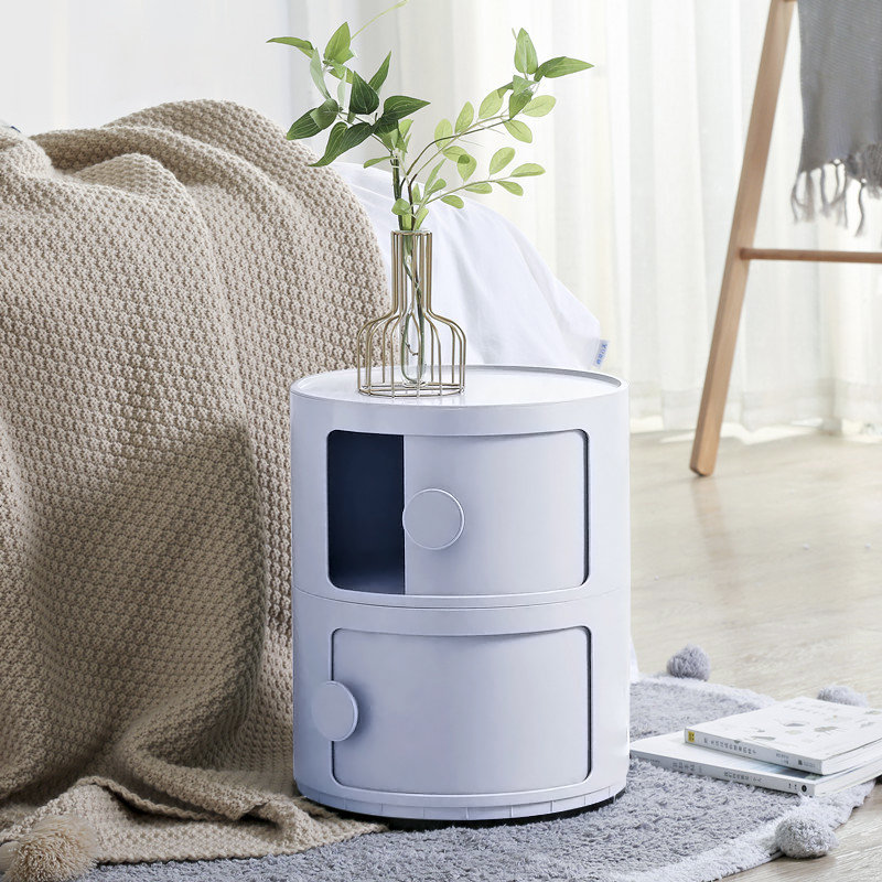 2-Shelf Round with Handles Side Table with Storage, White
