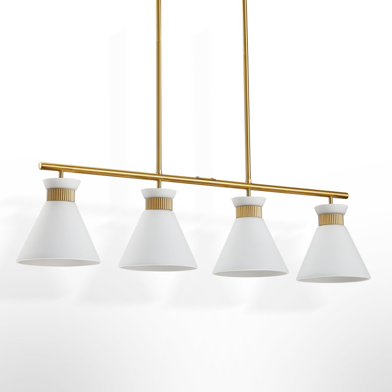 Undercliff 4 - Light Dimmable Modern Linear Kitchen Island Pendant with Milky White Glass Shade, Brushed Gold