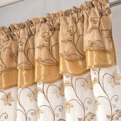 Dahal Embroidered Window Curtain Panel with Attached Valance