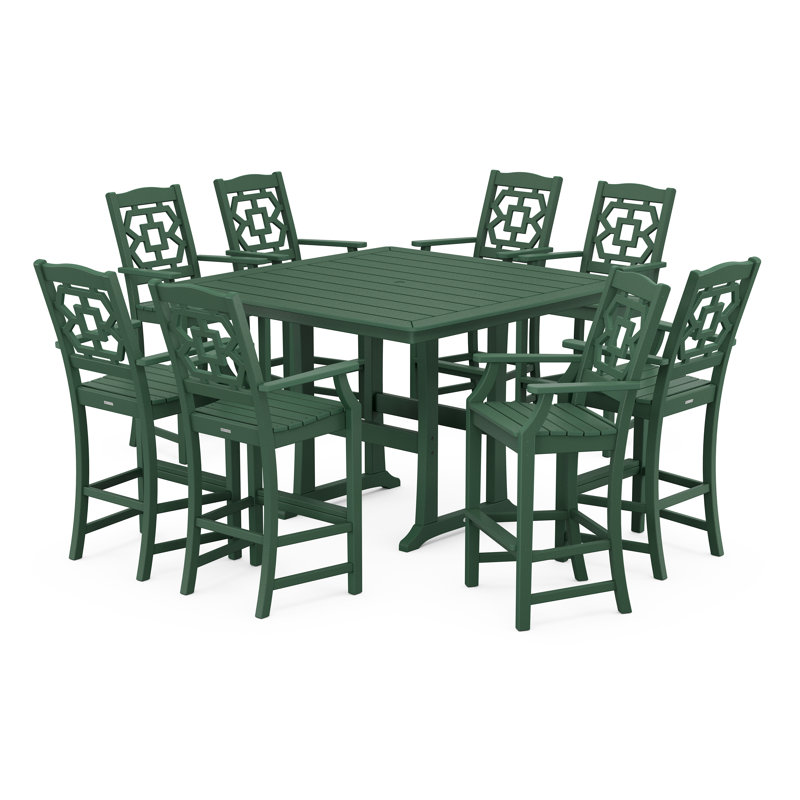Ensemble repas pour 8 personnes avec table carrée Chinoiserie, Vert