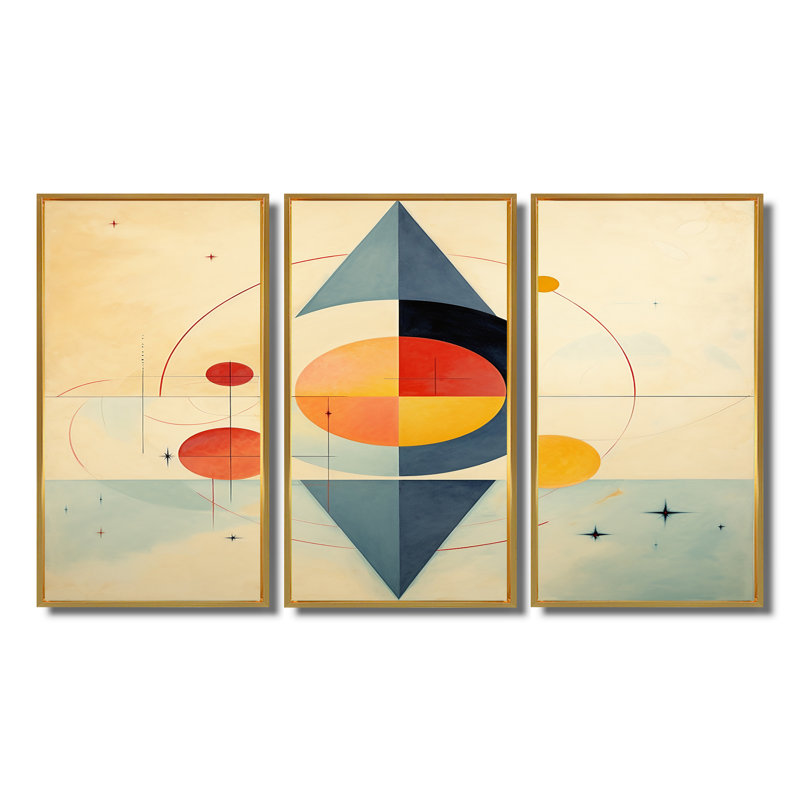 Brittani - ensemble d'art mural géométrique, Cadre flottant doré, H 28 po x l 36 po x P 1 po