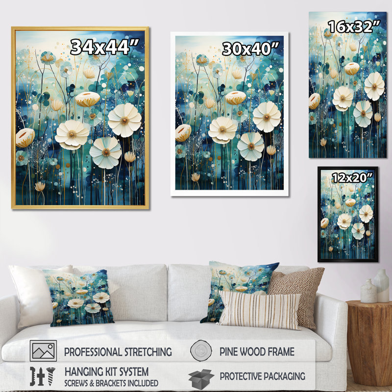 Blue Tranquil Gardens III - impression, H 32 po x l 16 po, Toile tendue