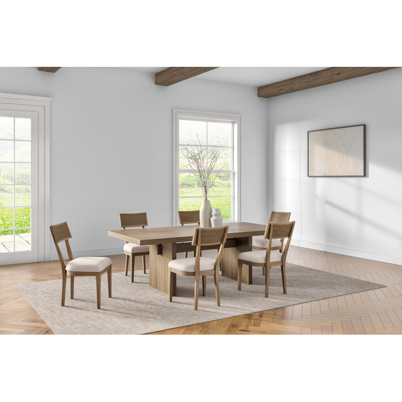 Myrianne Coastal Wood Rectangular Kitchen Table with Six Chairs,Brown, 7