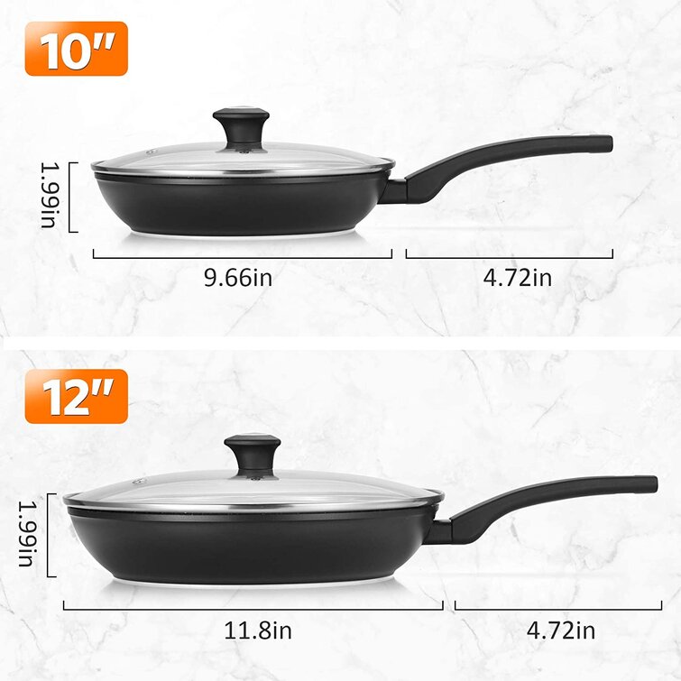 Koch Systeme CS 10’’+12’’ Nonstick Frying Pan with Lids-Skillets Sets with withFord Coating, PFOA&APEO Free, Uniform Heating, Aluminum Alloy, RU