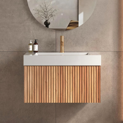 30" Bathroom Vanity With Sink, Modern Floating Bathroom Vanity With Soft-close Drawers, Space Saving Design, Wall-mounted Vanity Sink For Bathrooms, Natural Wood Grain