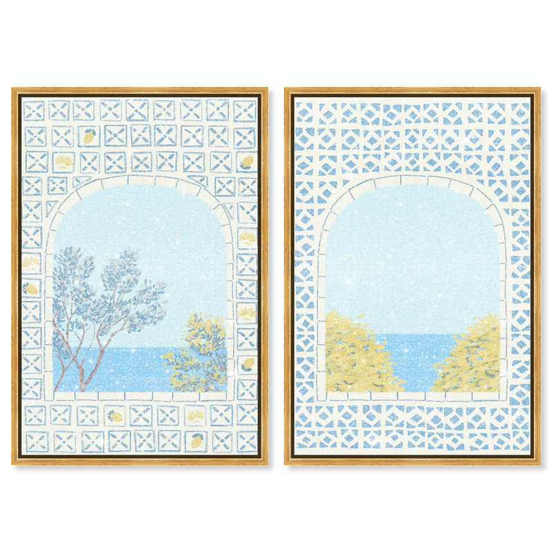 Mediterranean Window Set Set by Oliver Gal, 50"H x 34"W, Gold Floater Frame