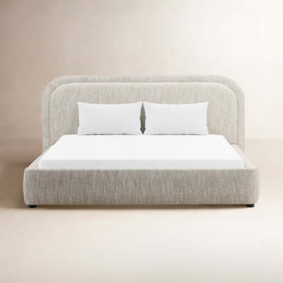 Agi Polyester Velvet Upholstered Panel Bed, Beige