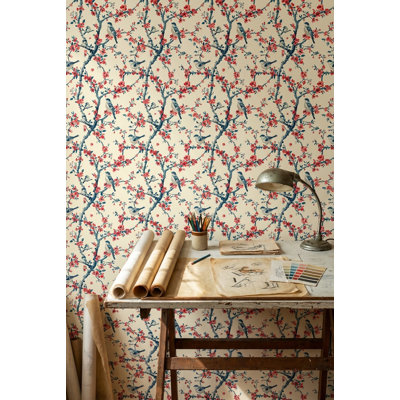 Floral Wallpaper Birds Vintage Decorative Mural