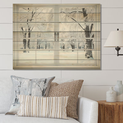Winter Forest Window Views I - Winter Landscape On Wood Print