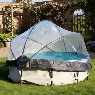 Couvercle de piscine polyvalent rond de 15 pieds, toutes saisons, couverture de piscine extérieure, adapté pour les piscines à eau propre et les piscines à eau chaude.