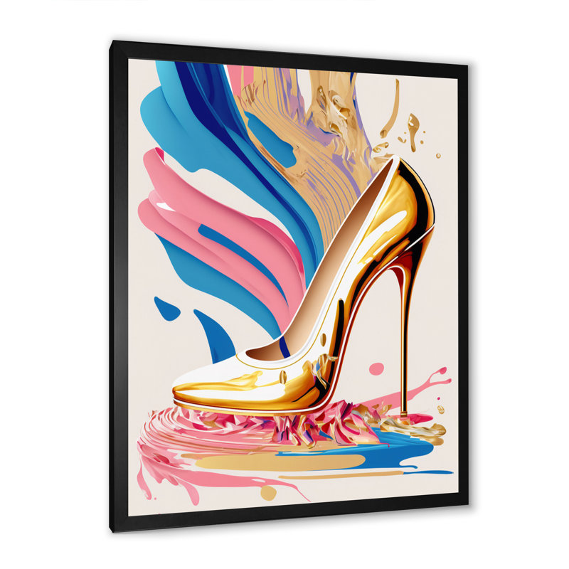 Art déco rose et bleu, chaussures à talons hauts VI - Impression sur toile, H 20 po x l 12 po x P 1 po