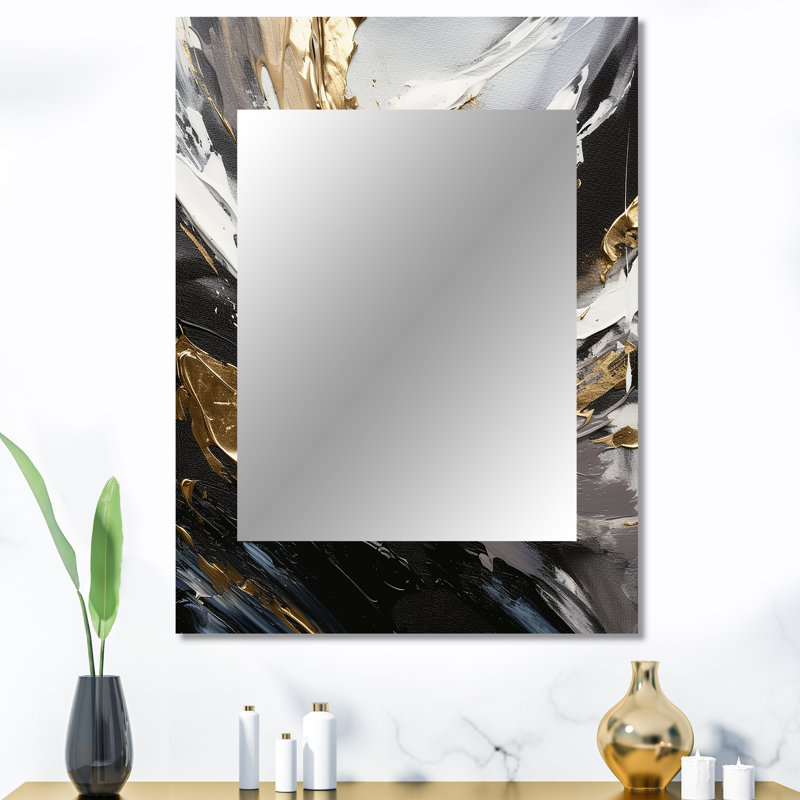 Rythme de plaisir abstrait noir et or III - peinture murale abstraite, miroir doré, reproduction d'art en métal