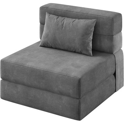 4-in-1 Folding Sofa Bed & Chair Bed, Convertible Sleeper Loveseat with Pillow, Dark Grey Floor Lounge