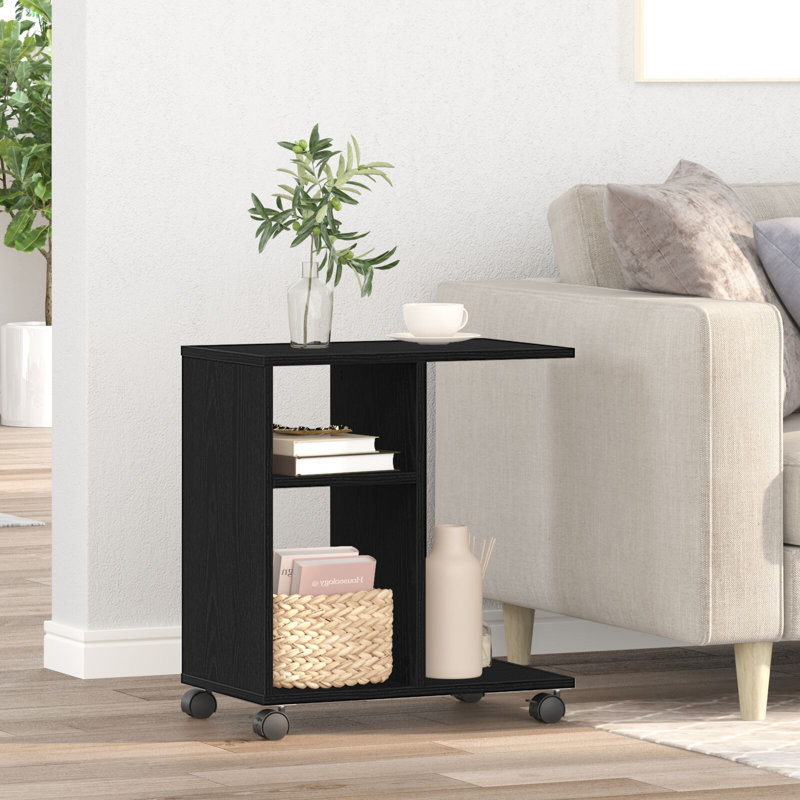 Engineered Wood Compact Lightweight Side Table, Black Oak