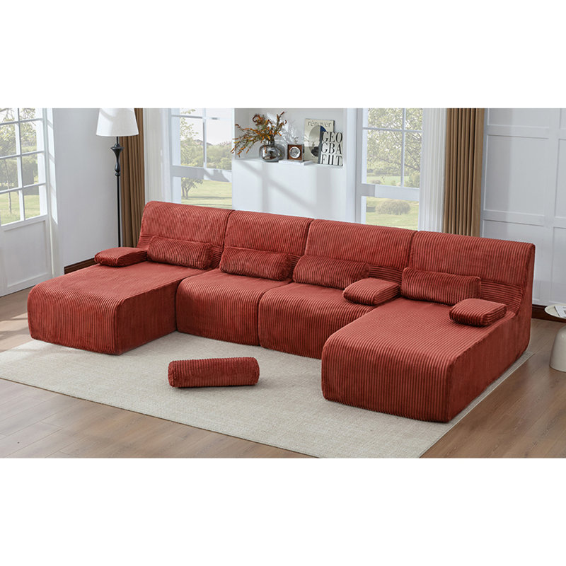 Canapé surdimensionné de 132,2 po, Velours côtelé rouge