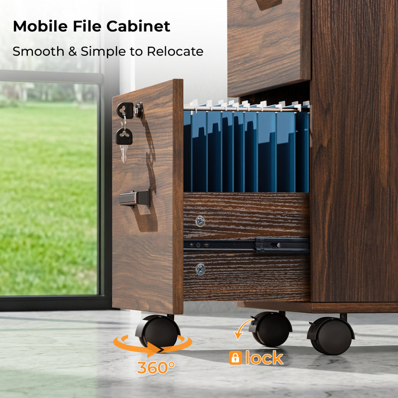 Kayeson 15.7'' Wide 2 -Drawer Mobile File Cabinet, Coffee Brown
