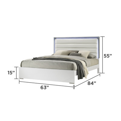 Olivia Contemporary Style Queen Bed Made with LED Headboard & Wood in White (NJ Inventory)