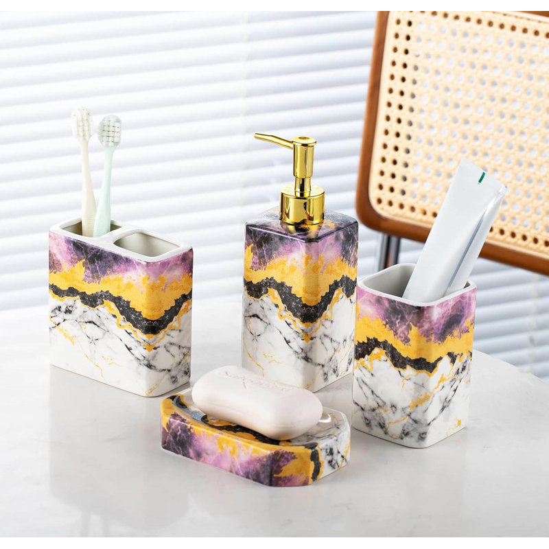 Marble Bathroom Accessory Set, Purple