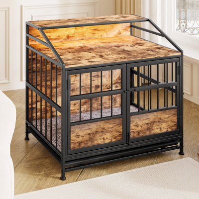 Cage pour chien multifonctionnelle avec rangement, grand cage pour chien en bois avec portes doubles, pour chien grand / moyen intérieur, brun