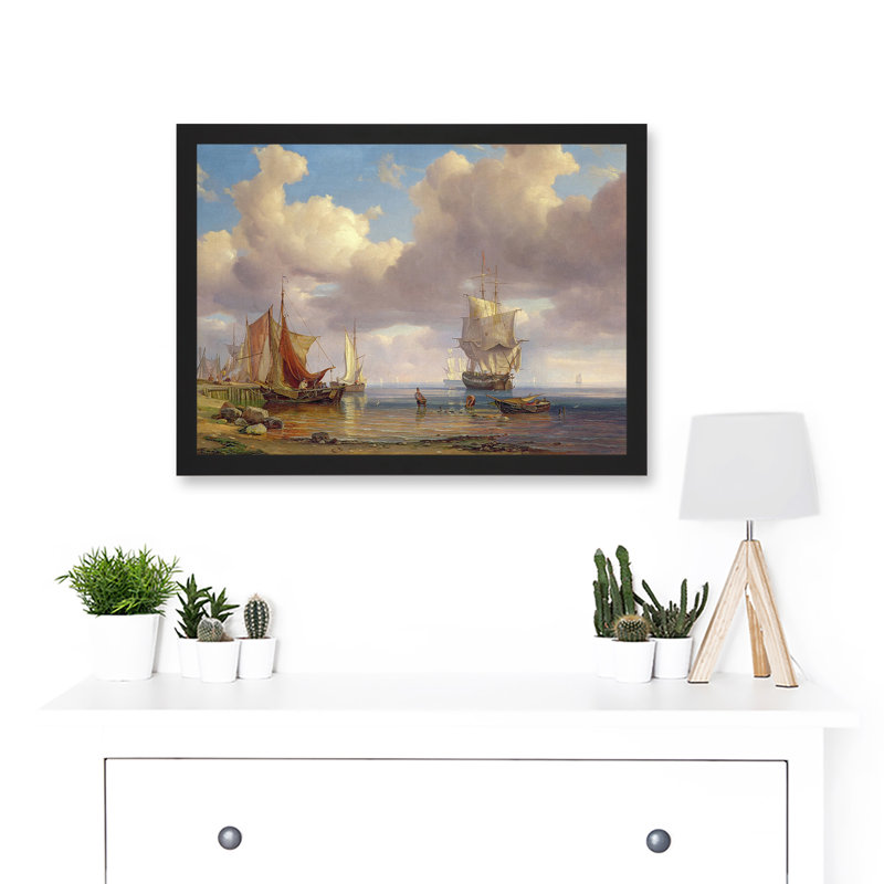 Seascape Maritime Vollmer Calm Sea Ships Shore - Single Picture Frame Painting