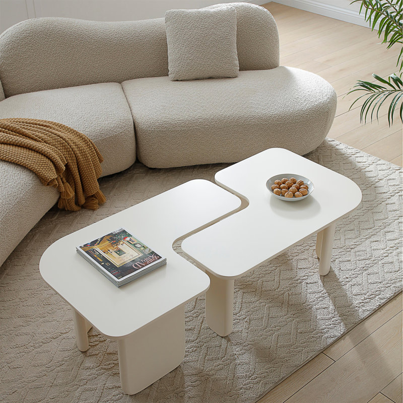 Ensemble de 2 tables basses modulaires modernes (seulement la table incluse), Blanc