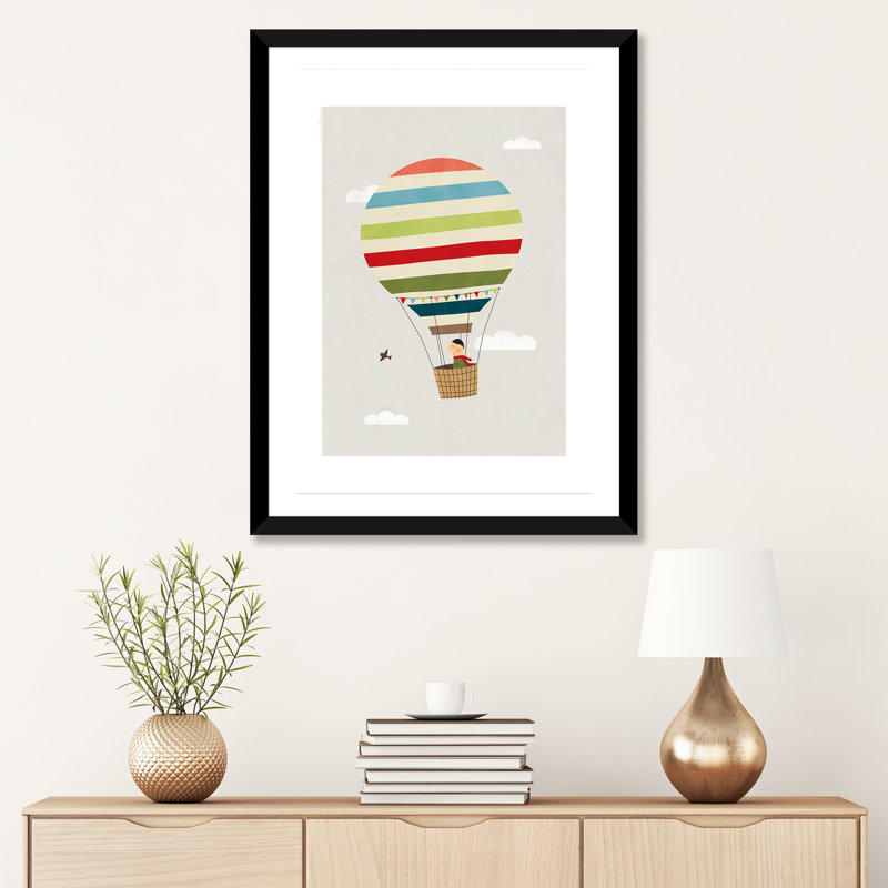 Ballon - imprimé, Papier encadré noir, Blanc, H 32 po x l 24 po x P 1 po