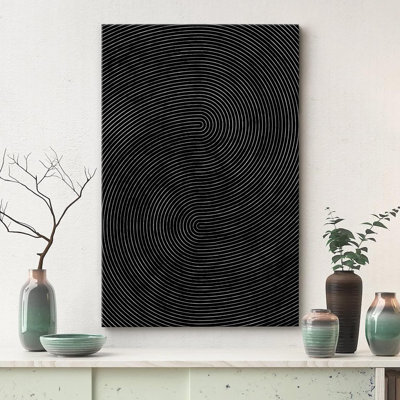 Geometric Line Black Faux Abstract Wave Minimalist Mid Century Modern Frame Canvas Print Wall Art